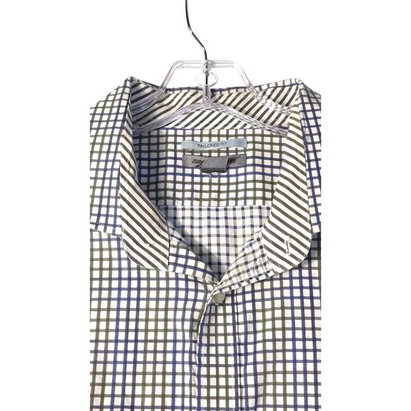 Johnston & Murphy XXL Tailored Cotton Check Shirt (Blue/Green/White) - Picture 2 of 7